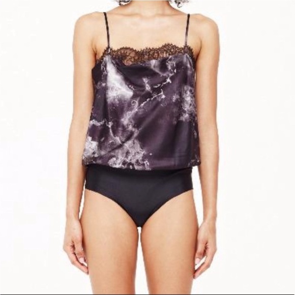 Cami NYC Silk Black Marble Romy Lace Trim Bodysuit Size S - Picture 1 of 11